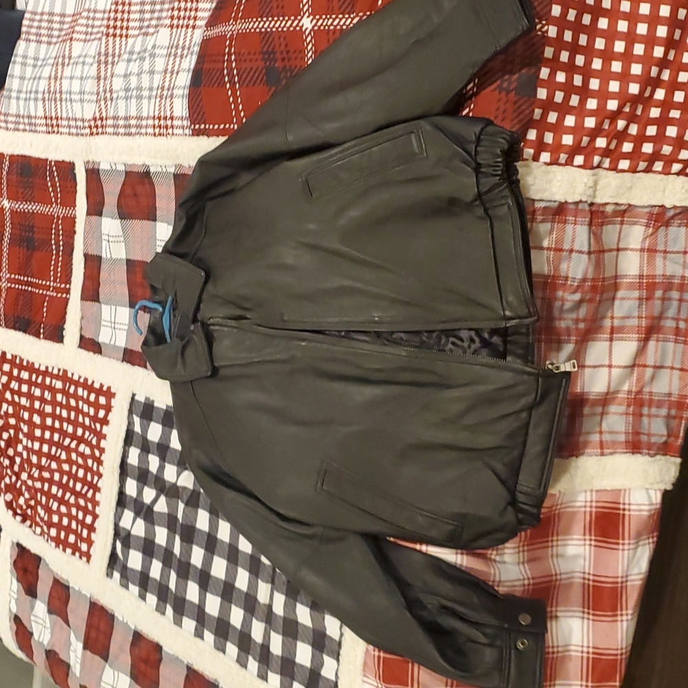 Bill Blass black leather jacket.
